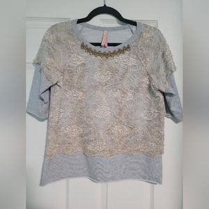 Gray and white lace shirt